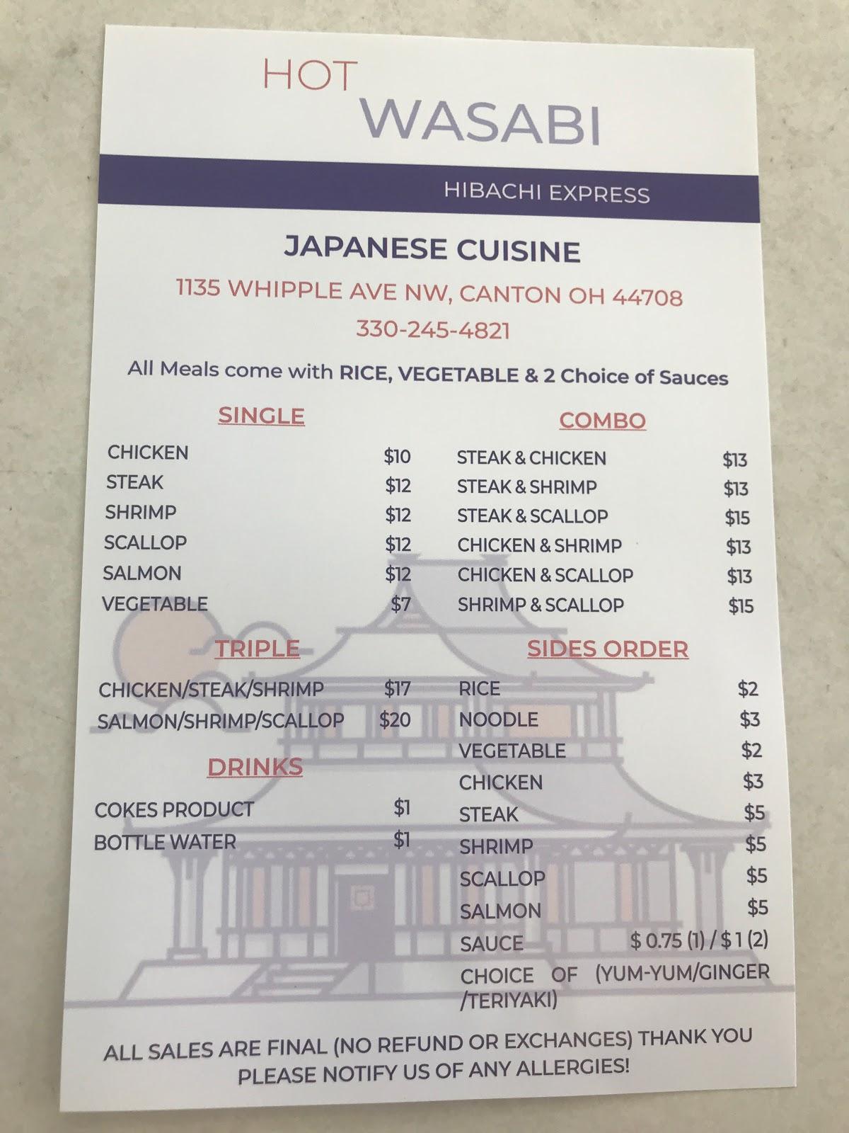 Menu at Hot Wasabi Hibachi Express restaurant, Canton