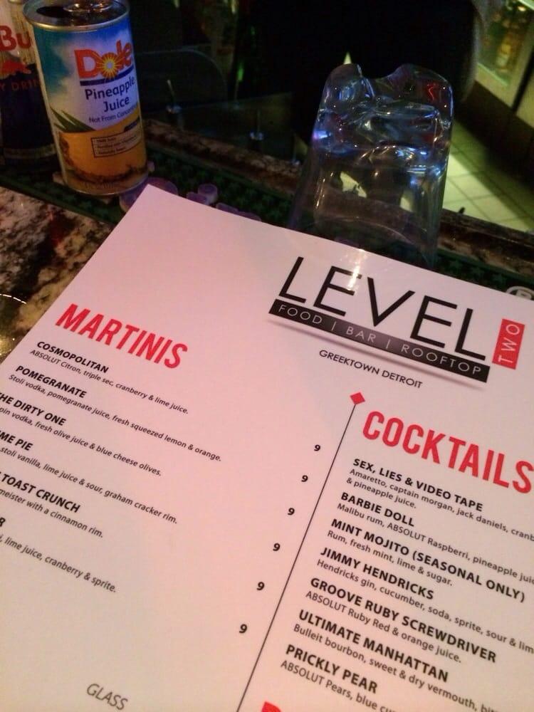 Carta de Level Two Bar & Rooftop, Detroit