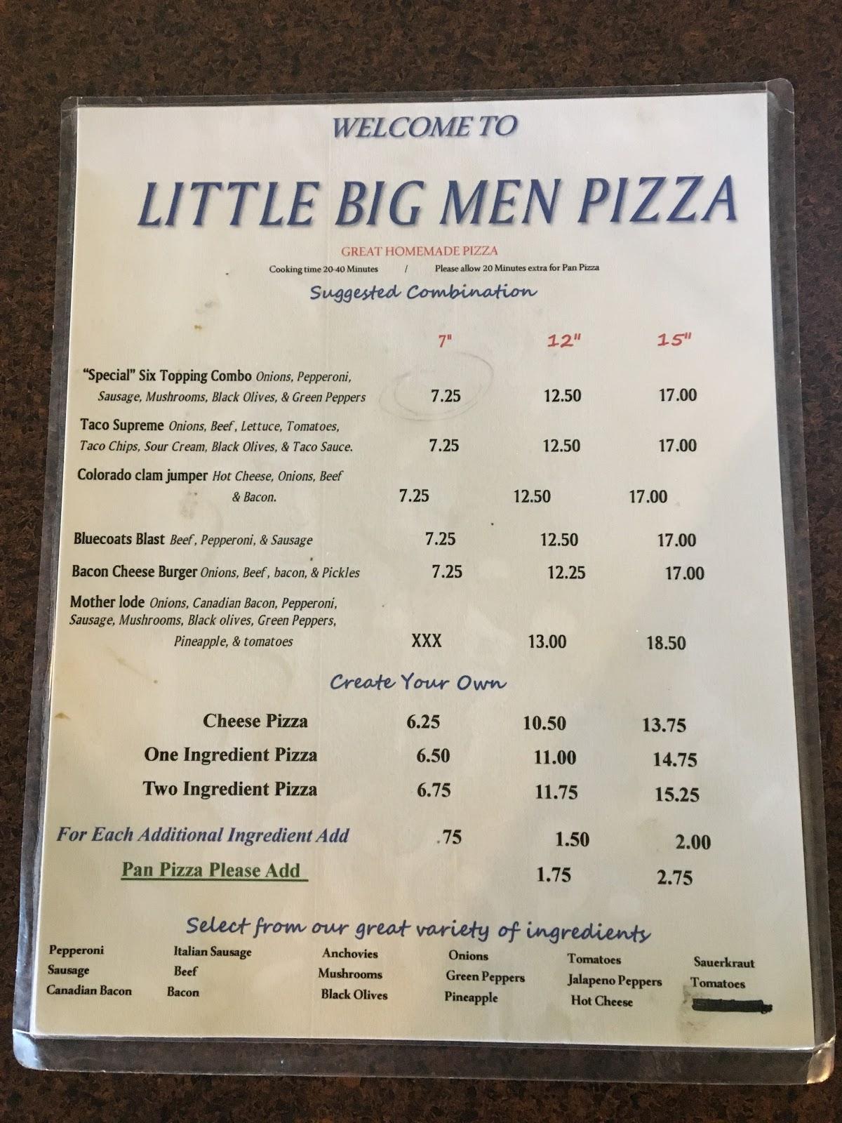 Menu at Little Big Men of Hardin pizzeria, Hardin