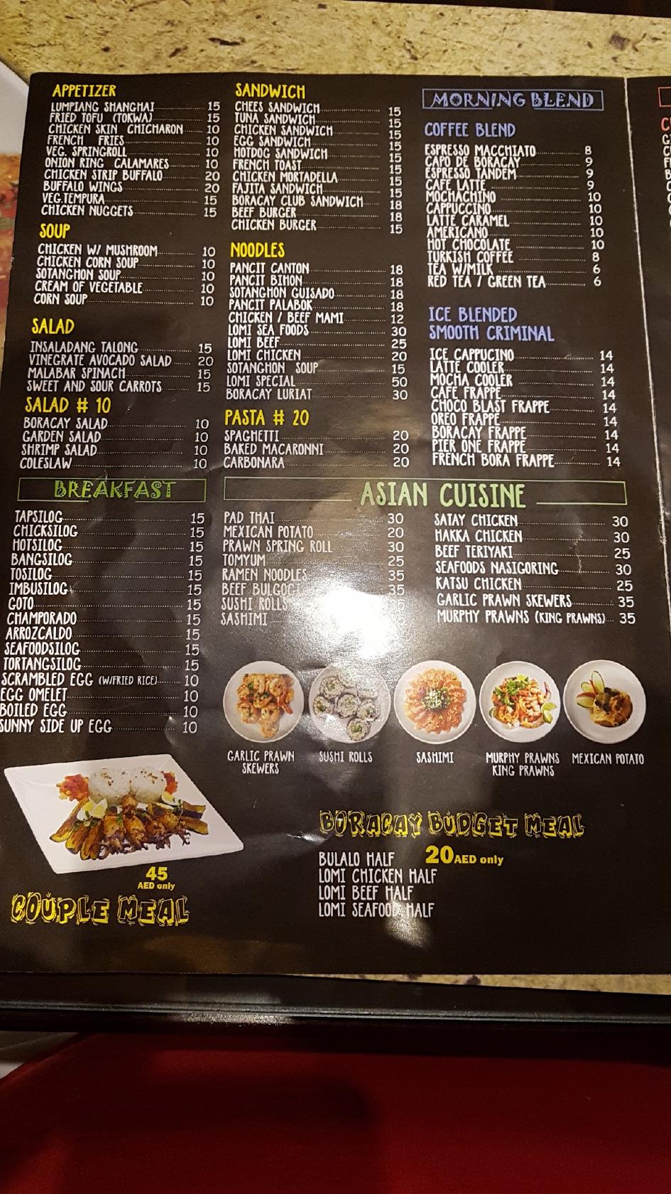 Menu at Boracay Restaurant, Al Ain, Al Falah Plaza