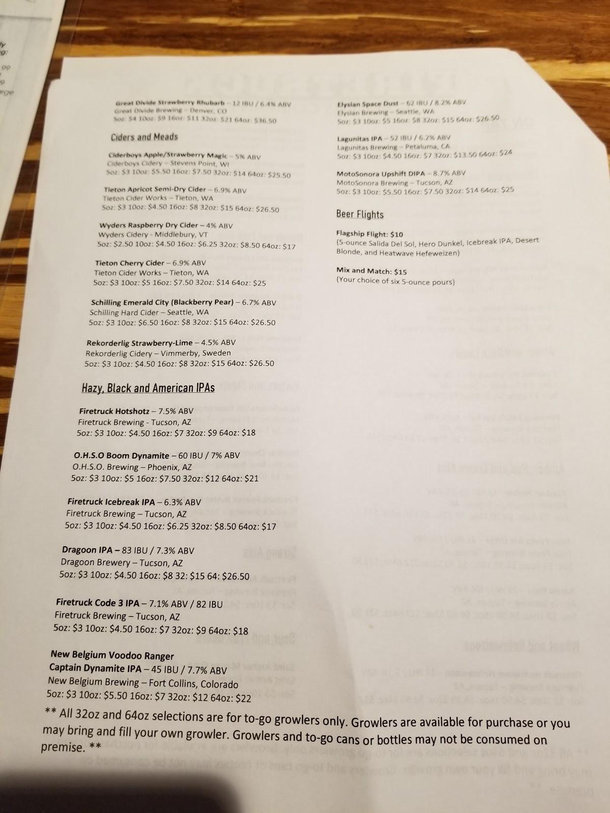 Menu at Firetruck Brewing Company BBQ, Oro Valley, N Oracle Rd 110