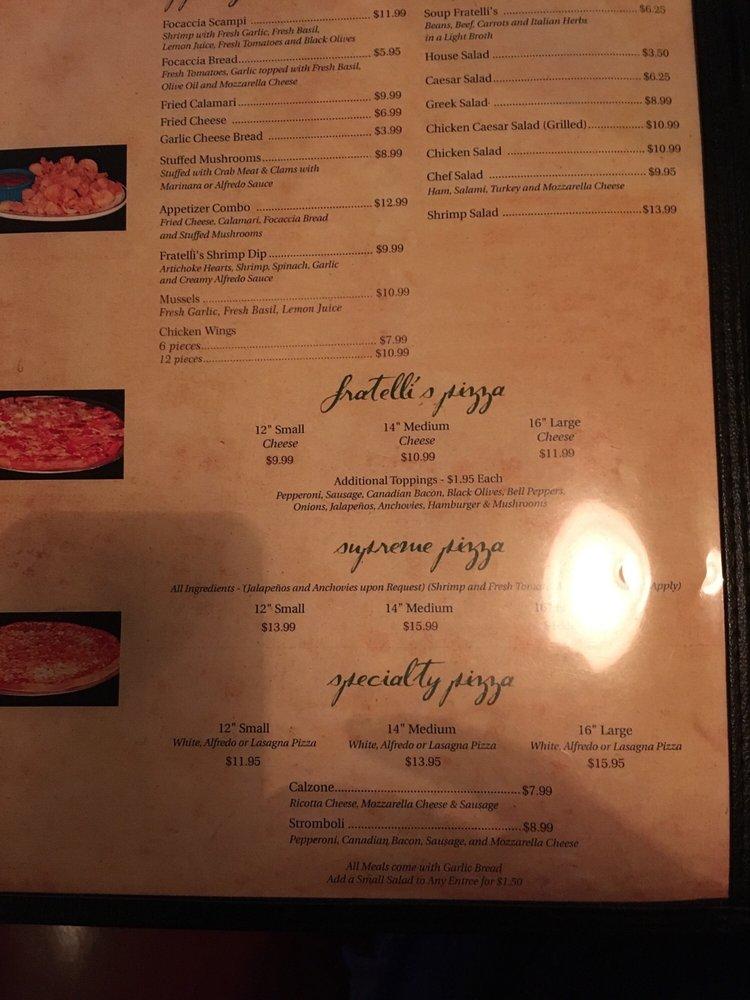 Menu at Fratelli's Italian Grill restaurant, Baton Rouge, Wax Rd y