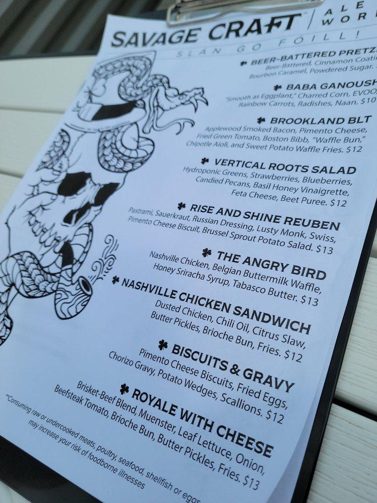 Menu at Savage Craft Ale Works, West Columbia