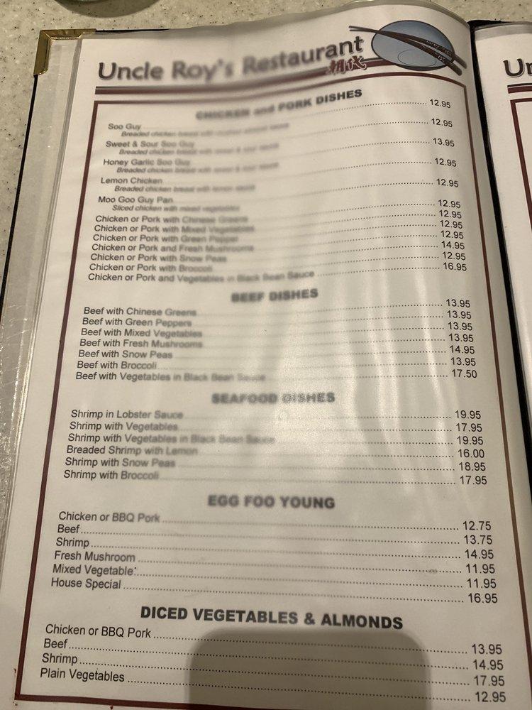 Menu At Uncle Roys Restaurant Midland