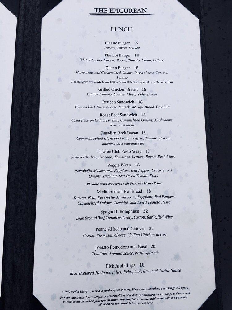 Menu at The Epicurean restaurant, Niagara-on-the-Lake, 84 Queen St