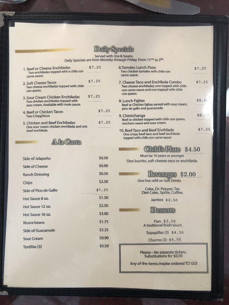 Menu at Ernesto's Mexican Restaurant, Garland, Northwest Hwy