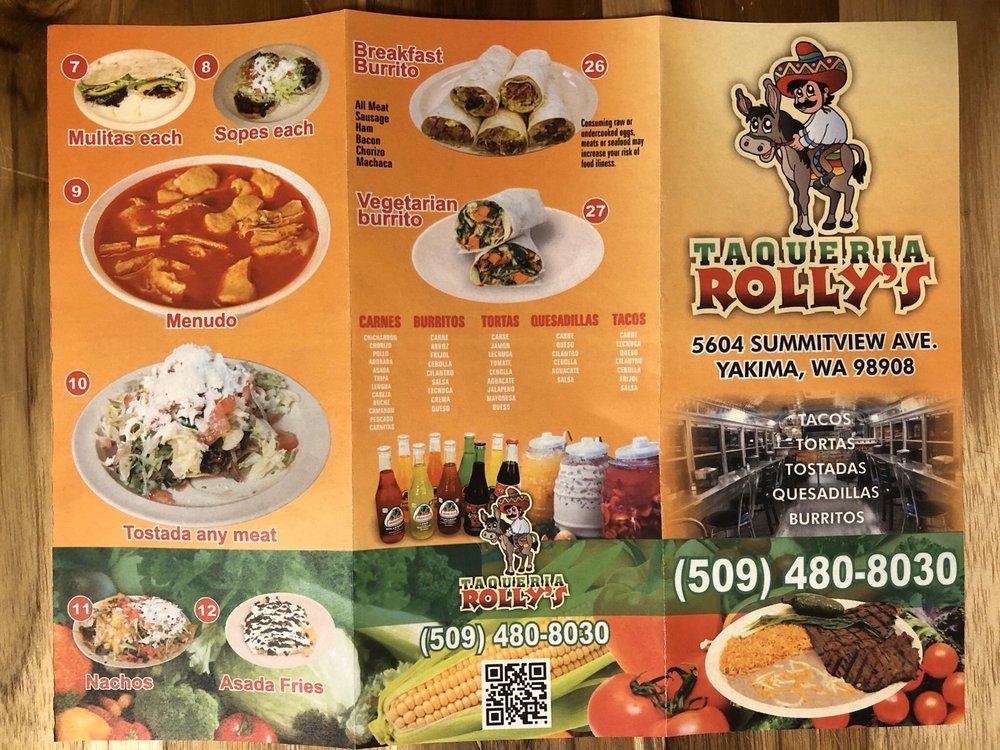 Menu at Taqueria Rolly's restaurant, Yakima