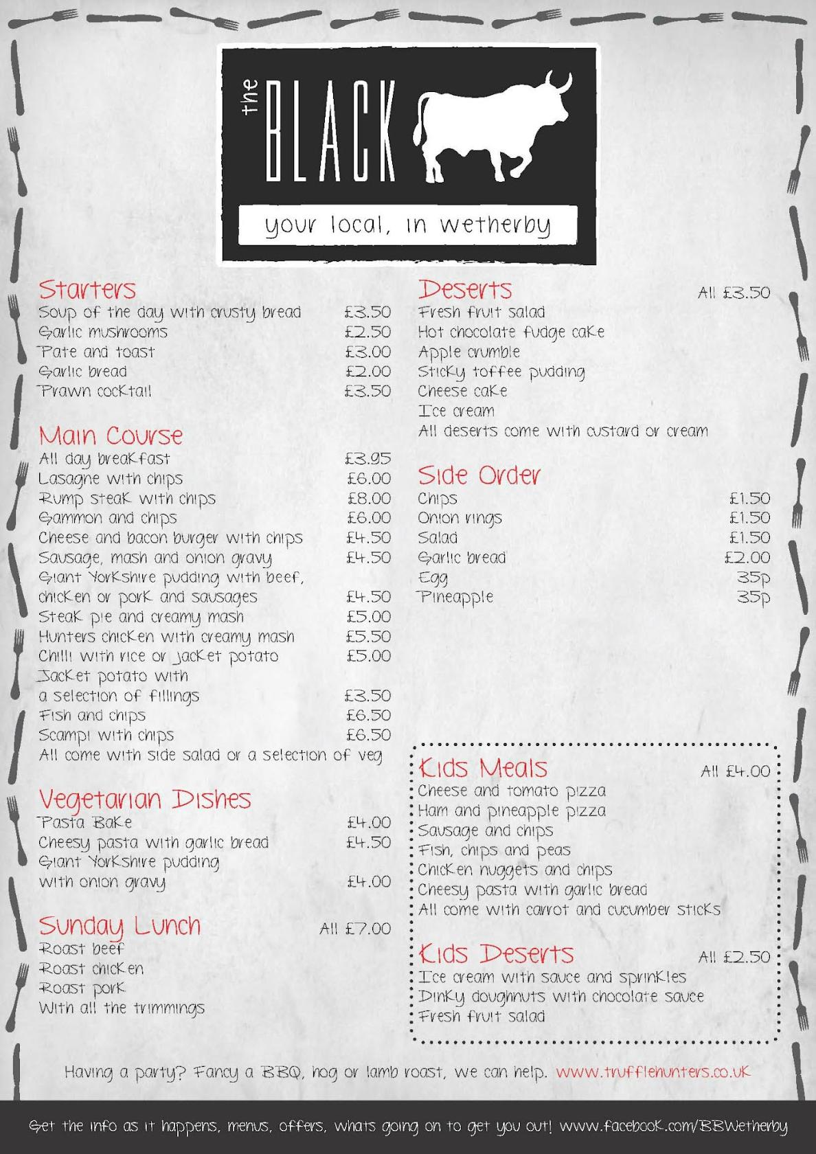 Menu At The Black Bull Restaurant Wetherby Market Pl