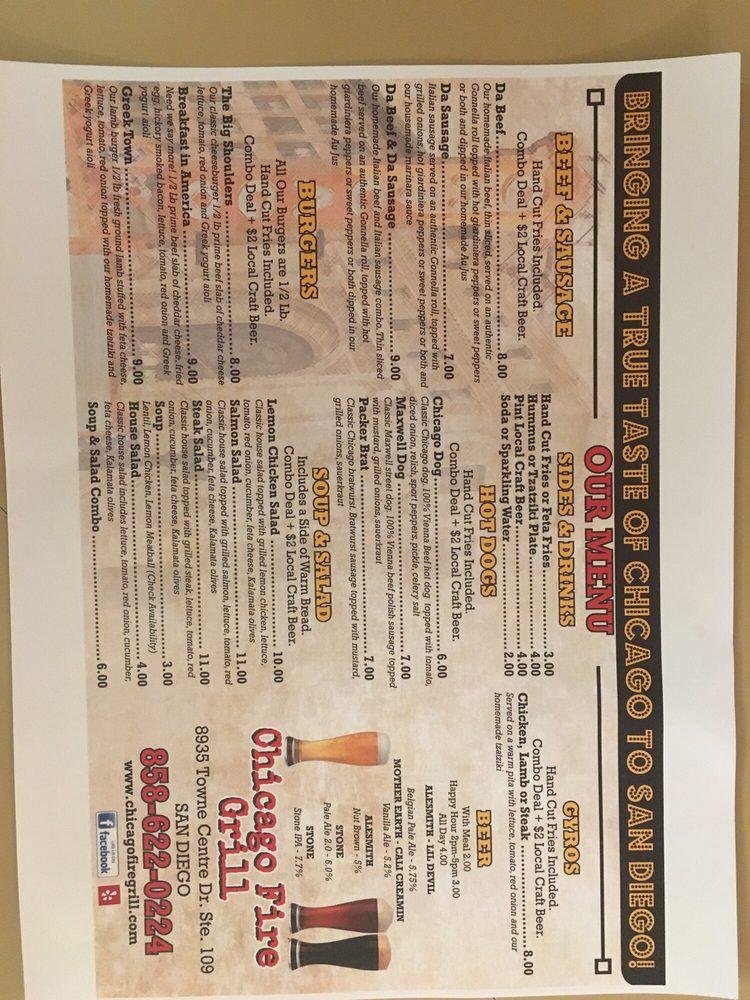Menu at Chicago Fire Grill restaurant, San Diego, Towne Centre Dr 109