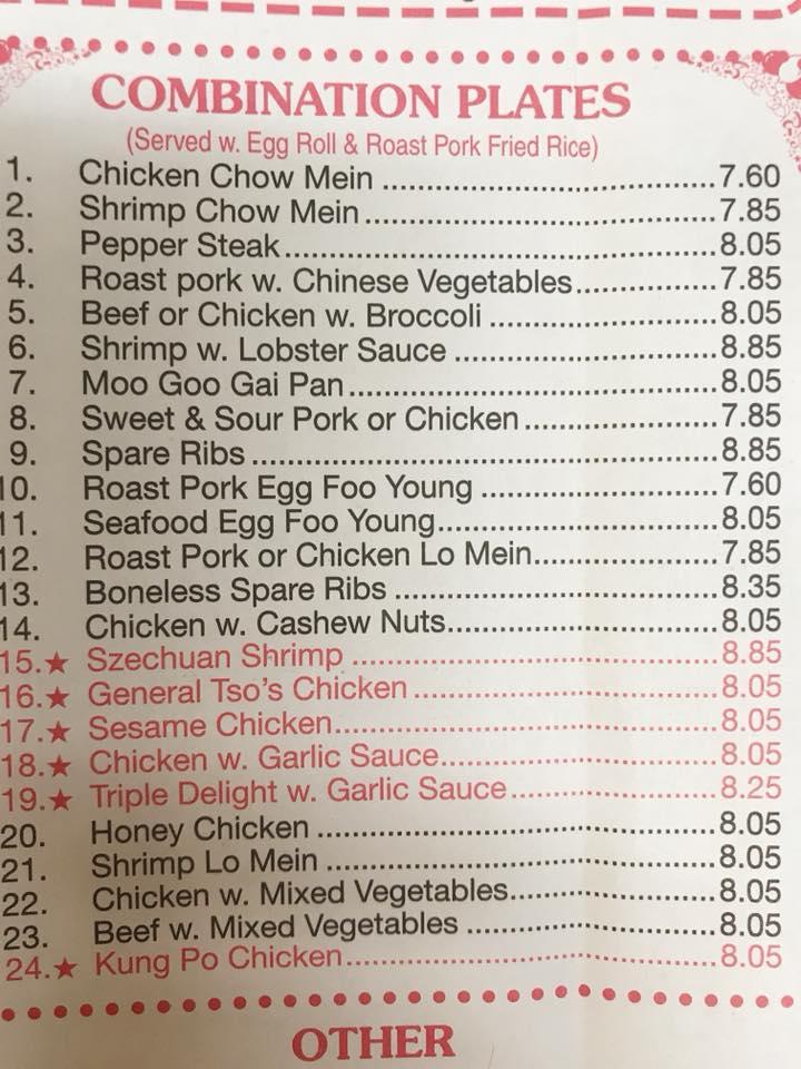 Menu at Peking Wok restaurant, Kane