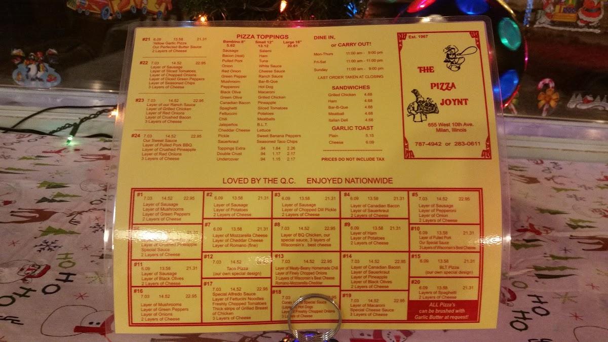 Menu at Pizza Joynt pizzeria, Milan
