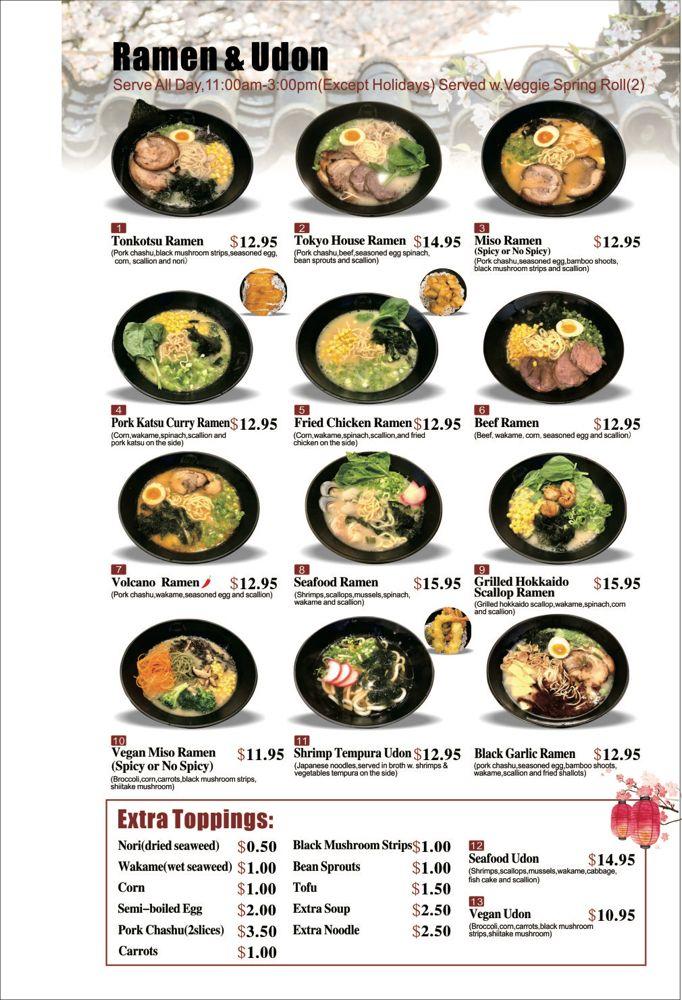 Carta de Tokyo House Ramen & Sushi Restaurant, Menifee