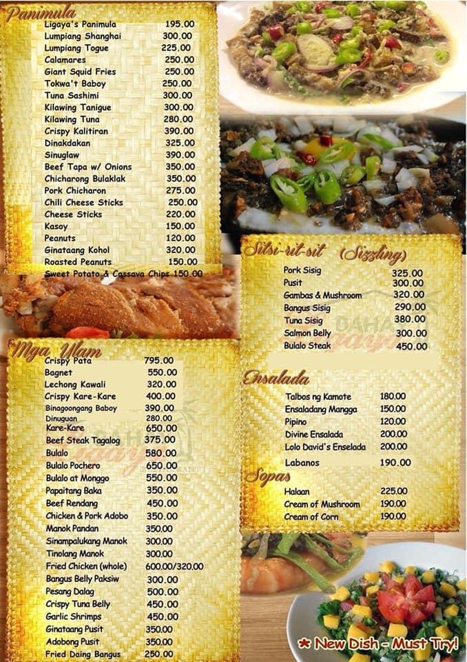 Menu at Bahay Ligaya Restaurant, Quezon City