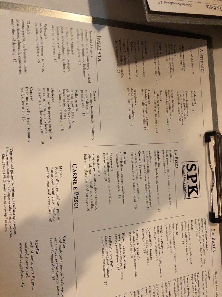 Menu au Sicilian Pasta Kitchen Downtown restaurant, Edmonton, Jasper Ave