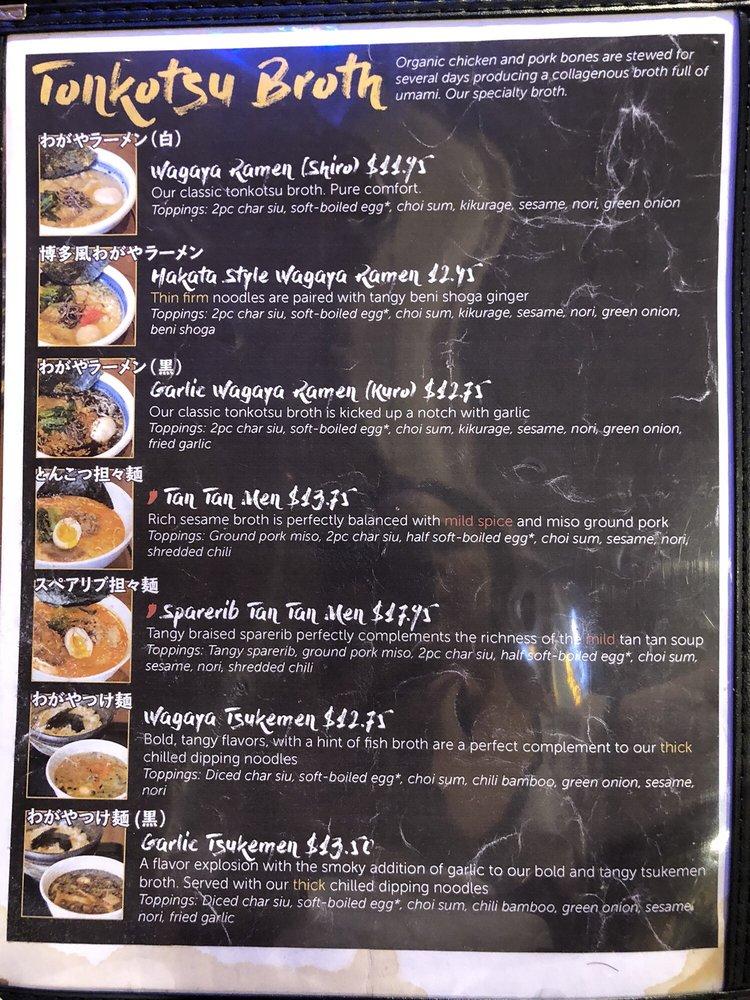 Menu at Wagaya restaurant, Honolulu