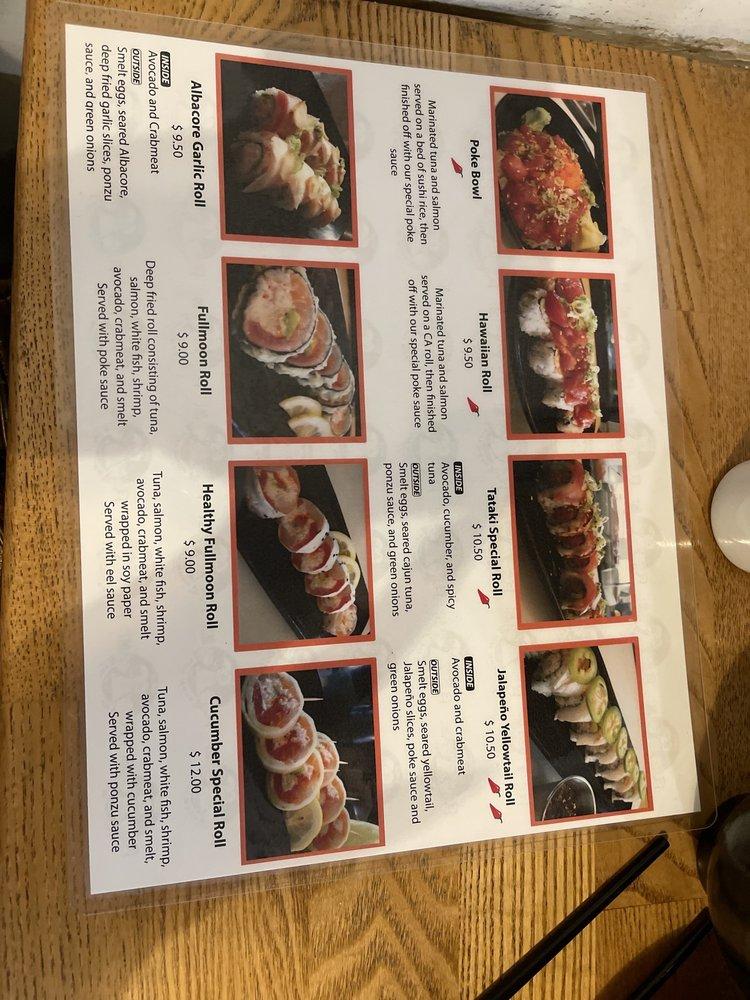 Menu at Full Moon Sushi restaurant, San Clemente