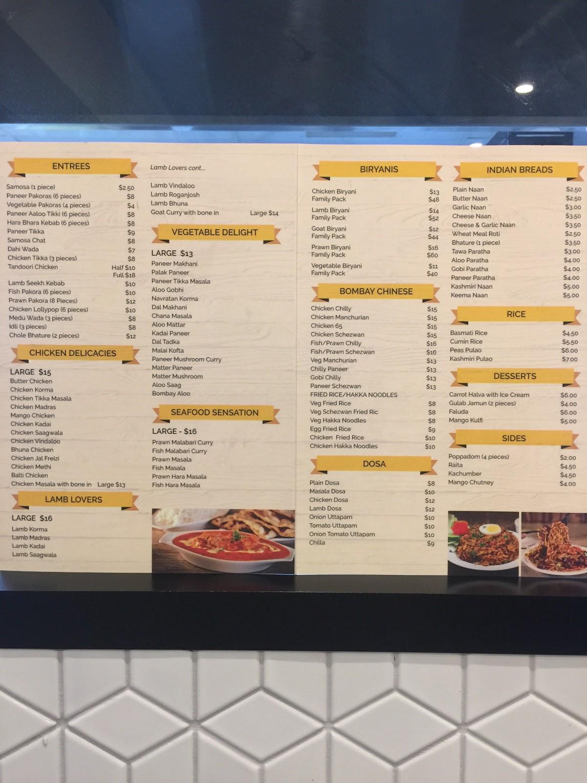 Menu at Spice Traders restaurant, Tauranga