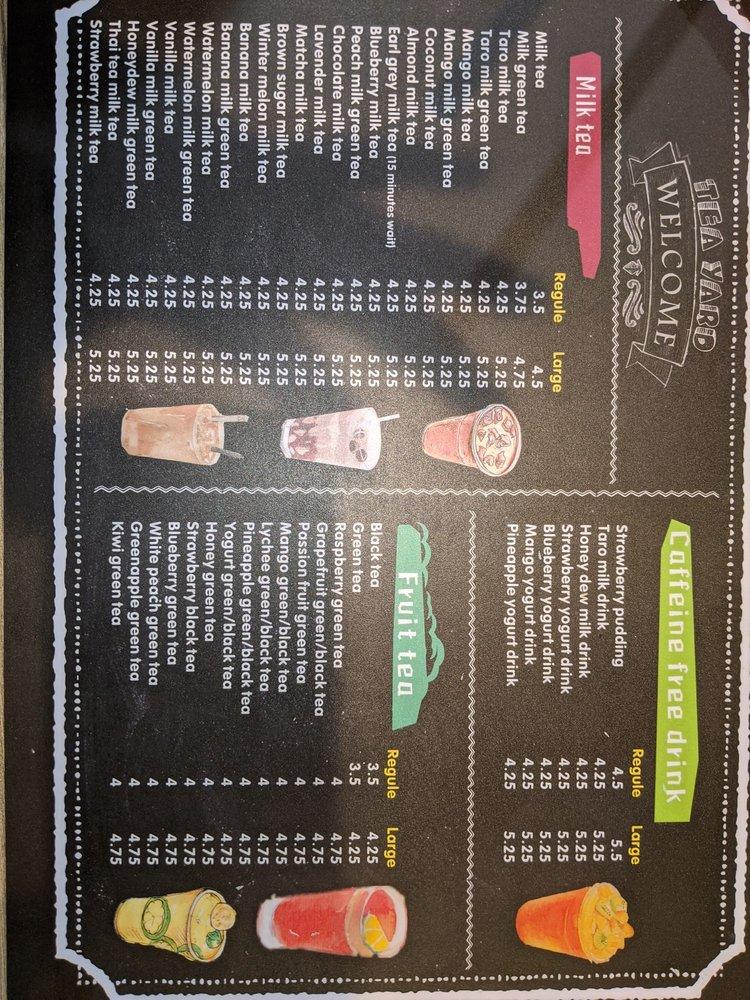 Menu at Tea Yard cafe, Oak Lawn