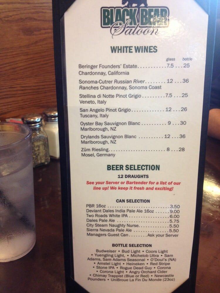 Menu at Black Bear Saloon pub & bar, Windsor Locks