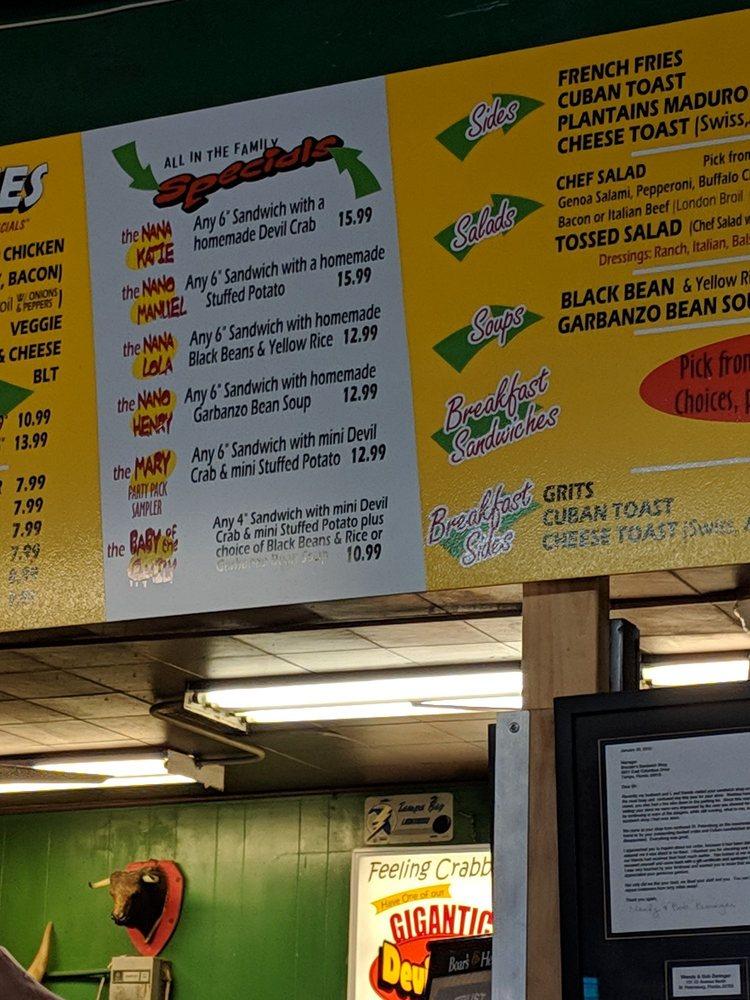 Menu at Brocato's Sandwich Shop restaurant, Tampa