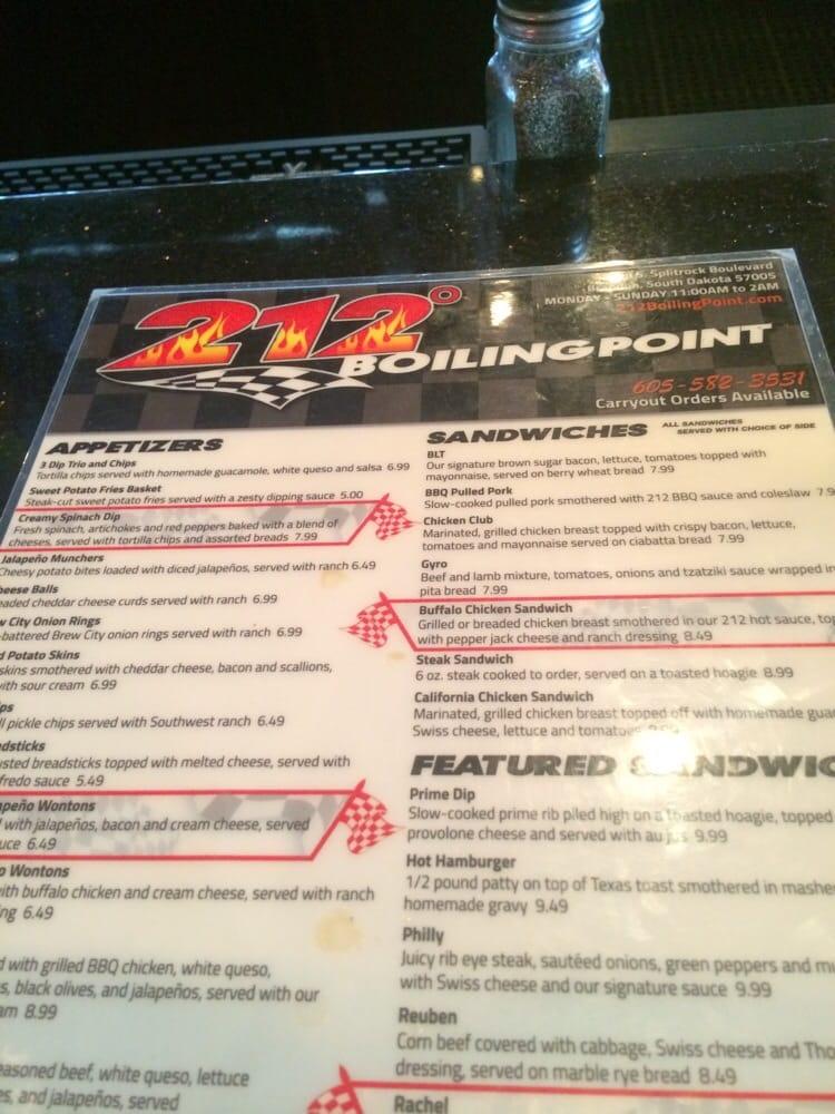 Menu at 212 The Boiling Point pub &amp; bar, Brandon