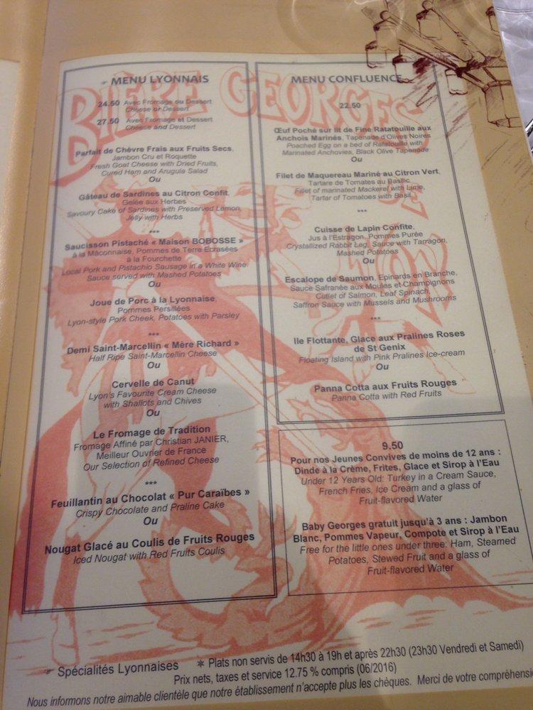 Menu au Brasserie restaurant, Lyon
