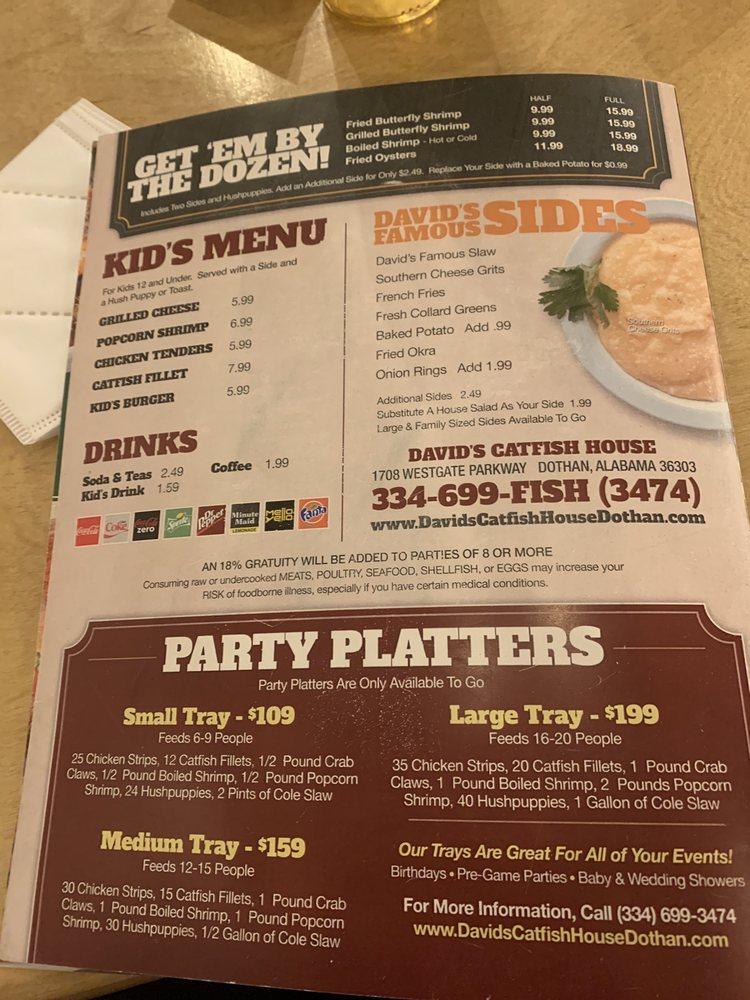 Menu at David's Catfish House Dothan restaurant, Dothan