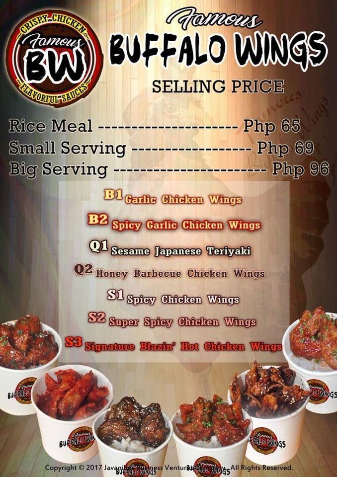 Menu at Famous Buffalo Wings Manila restaurant, Manila