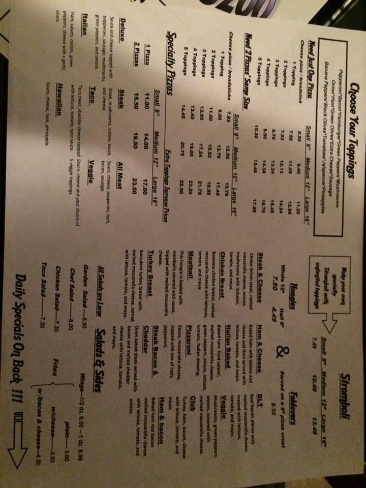 Menu at Nances Pizzeria, Peterstown
