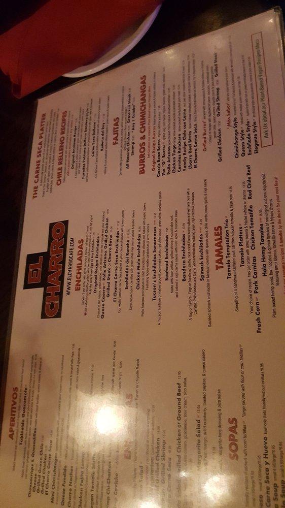 Menu at El Charro Café Oro Valley restaurant, Tucson, N Oracle Rd 101