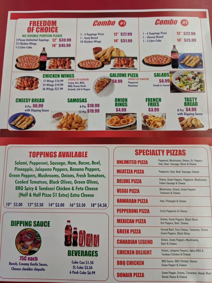 Menu at Fort Macleod Pizza pizzeria, Fort MacLeod