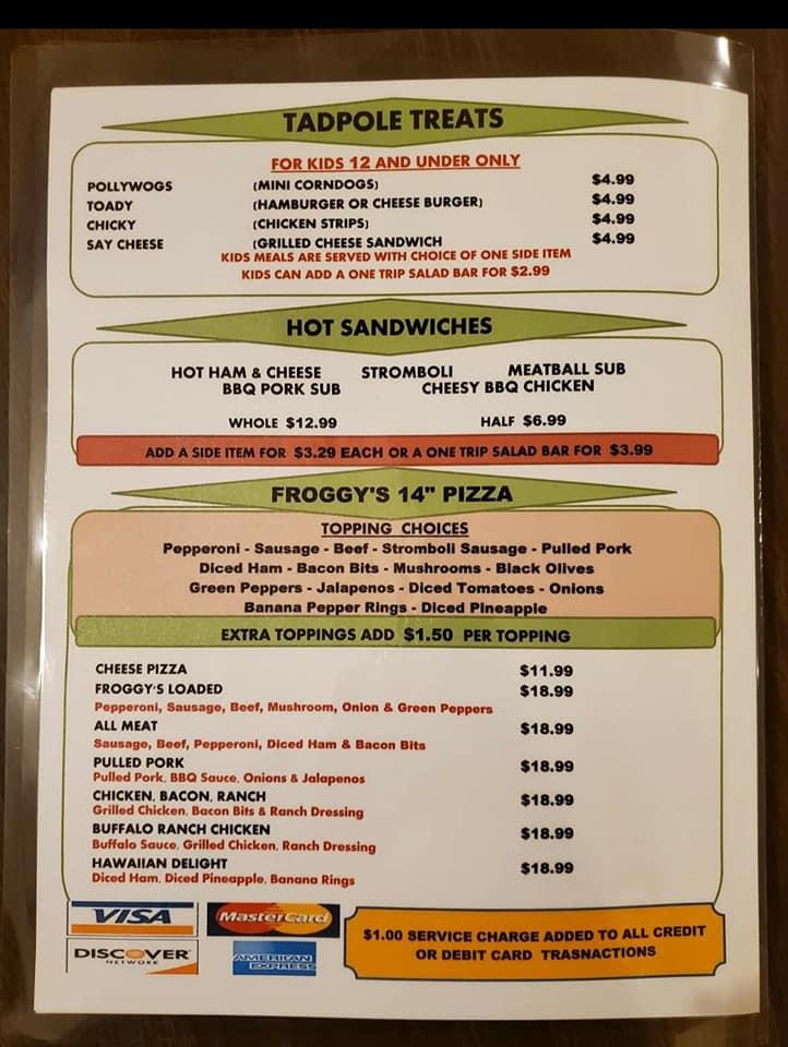 Menu at Froggy's Restaurant & Sports Bar, Wadesville, Main St