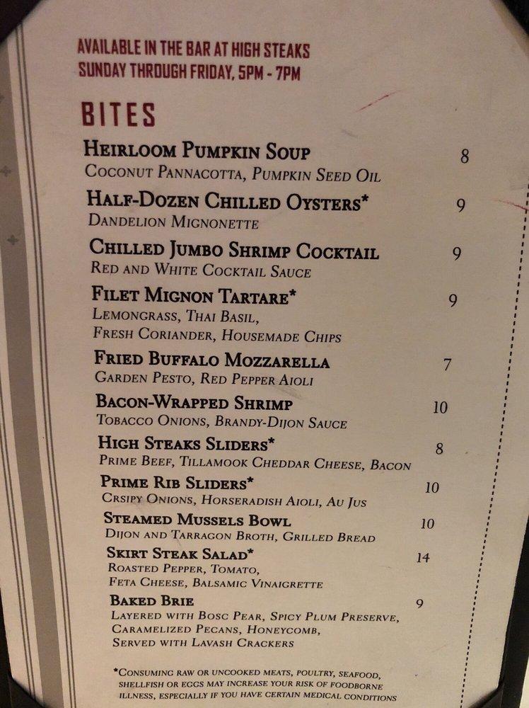 Menu at High Steaks steakhouse, Lincoln