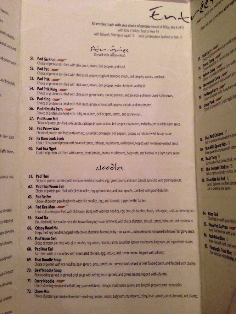 Menu at Ta Ra Rin Thai Cuisine (Eugene) restaurant, Eugene, Oak St