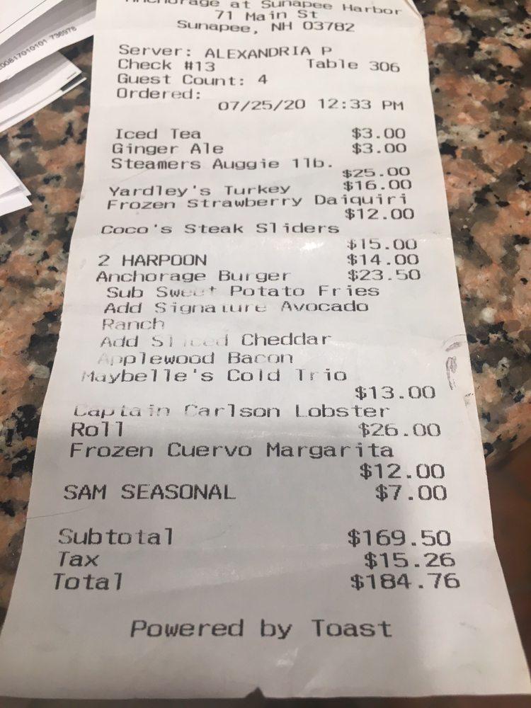 Menu at The Anchorage pub & bar, Sunapee