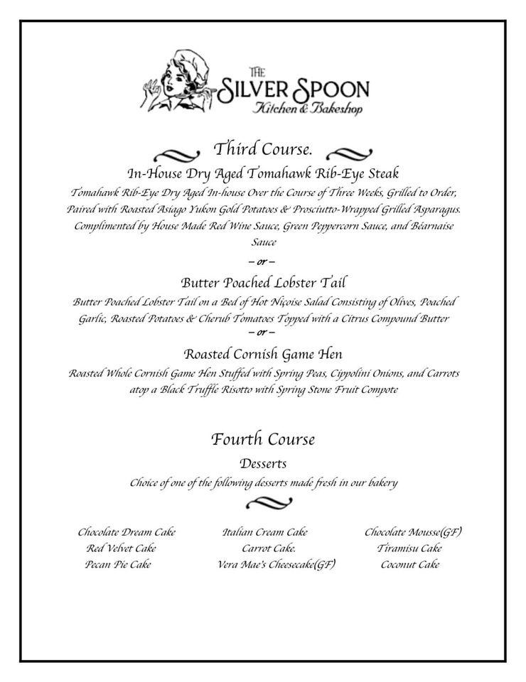 Menu at The Silver Spoon restaurant, Lawton