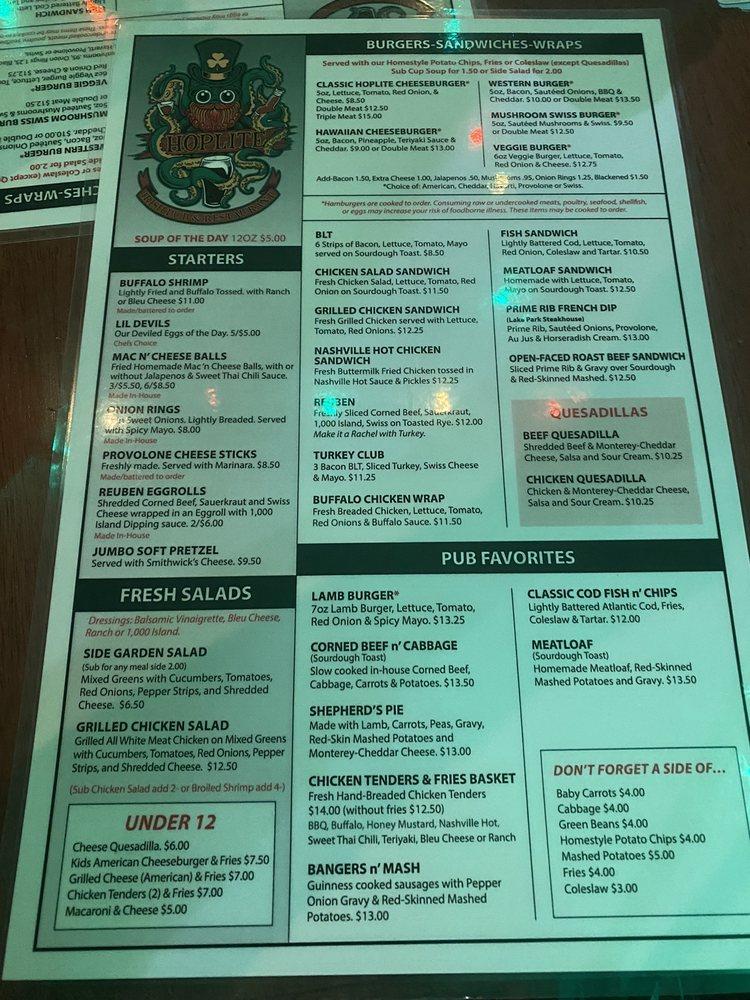 Menu at HopLite Irish Pub and Restaurant, Carolina Beach