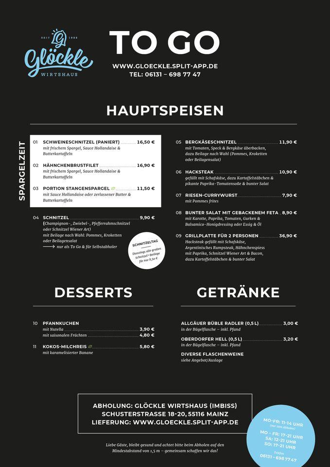 Menu at The Bell Sausage House with German special dishes restaurant, Mainz