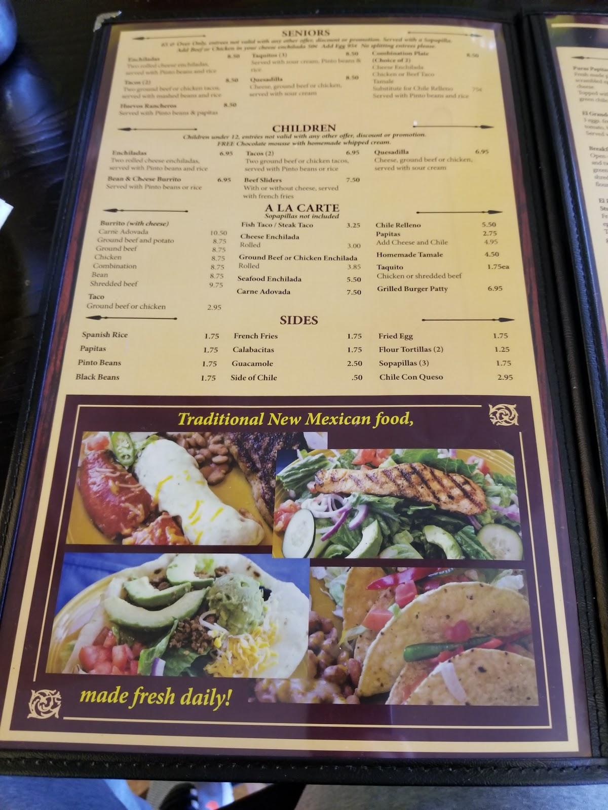 Menu at El Patron North restaurant, Albuquerque