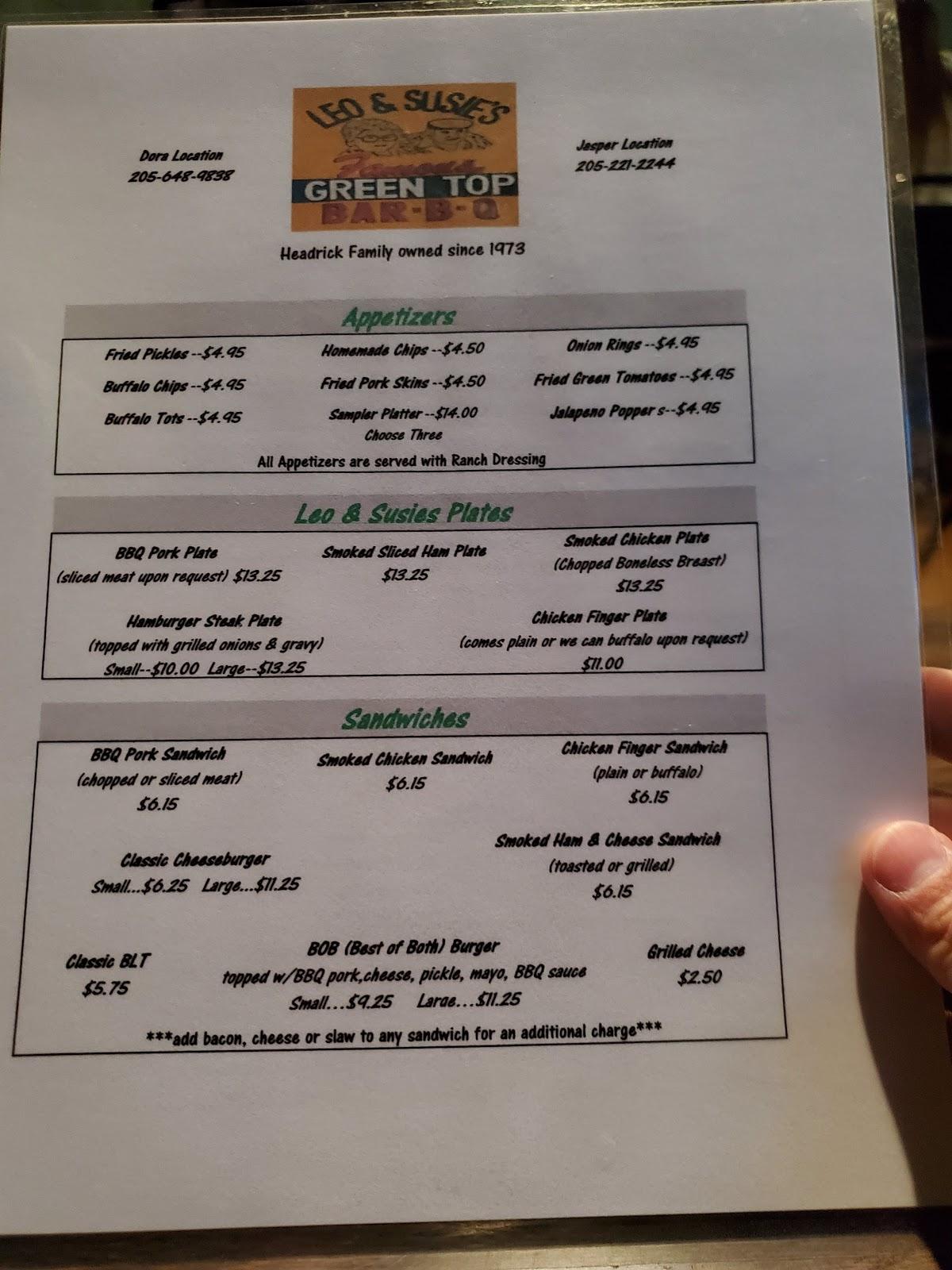 Menu at Green Top Cafe Dora BBQ, Dora