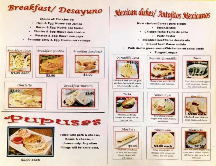 Menu at La Quesadilla Loca restaurant, Porter