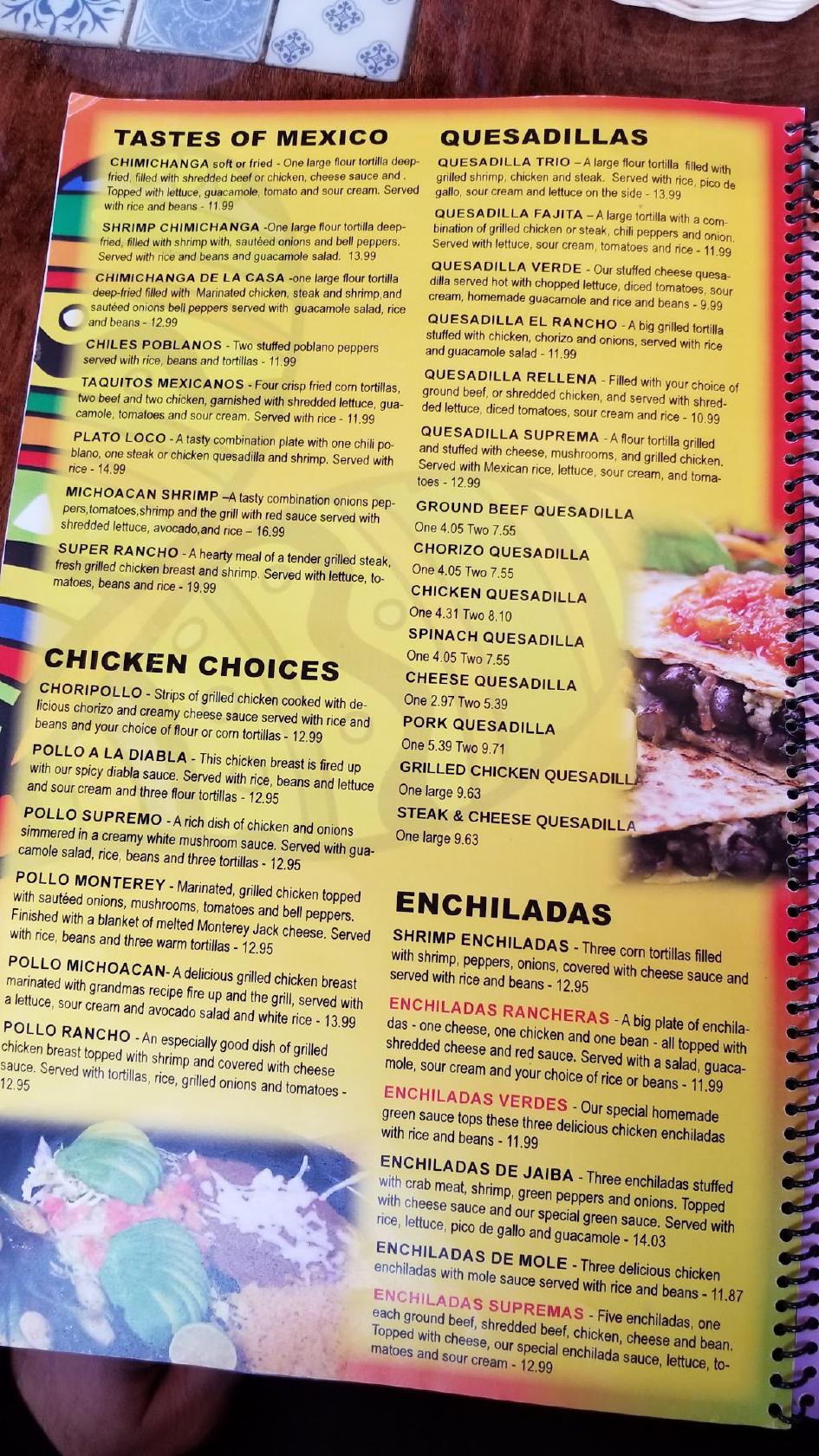 Menu at Las Maracas restaurant, East Jordan