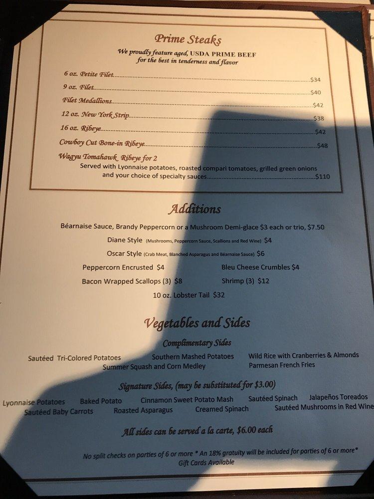 Menu at The Patio on Guerra steakhouse, McAllen