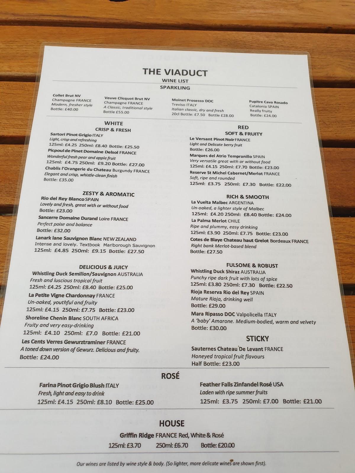 Menu at The Viaduct pub & bar, London, 221 Uxbridge Rd