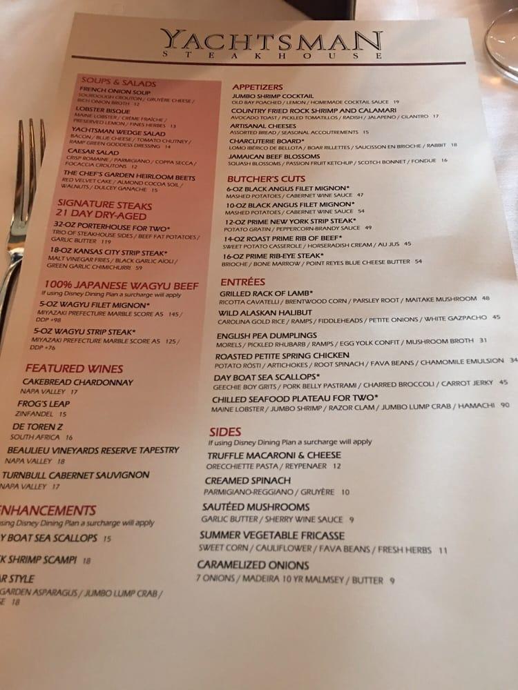 Yachtsman Steakhouse menu