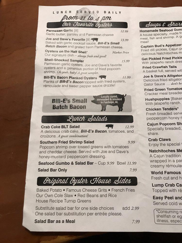 Menu at Original Oyster House Boardwalk pub & bar, Gulf Shores, 701 ...