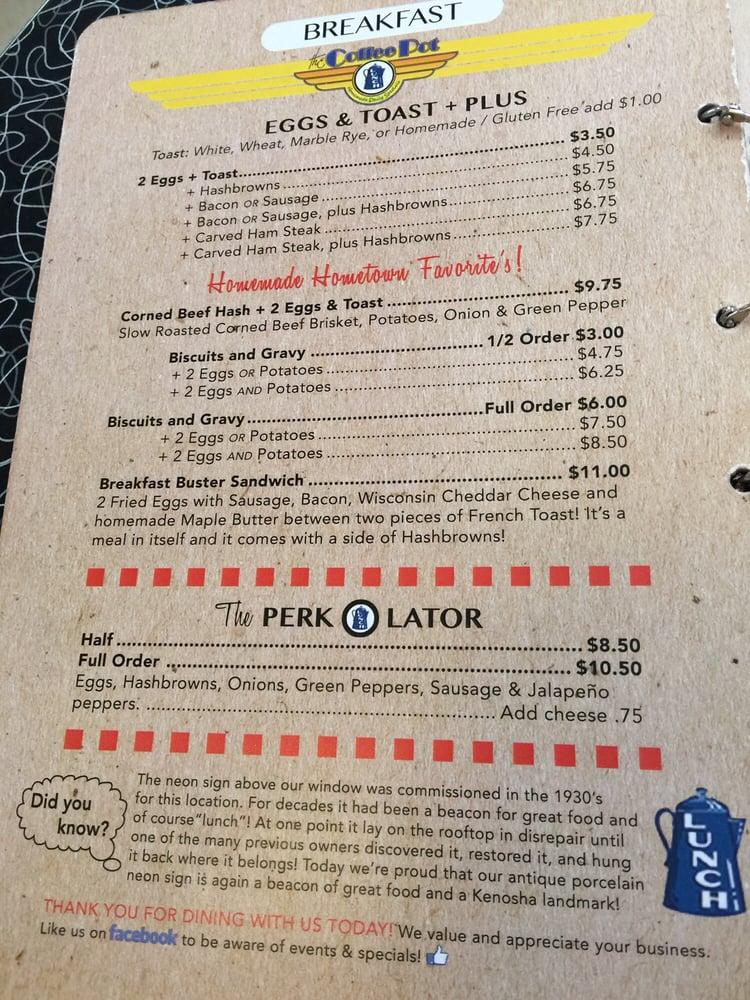Menu at The Coffee Pot restaurant, Kenosha