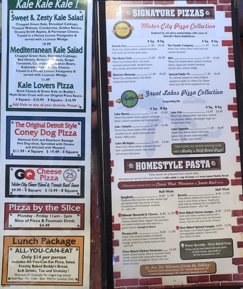 Menu at Buddy's Pizza pub &amp; bar, Warren, Old 13 Mile Rd