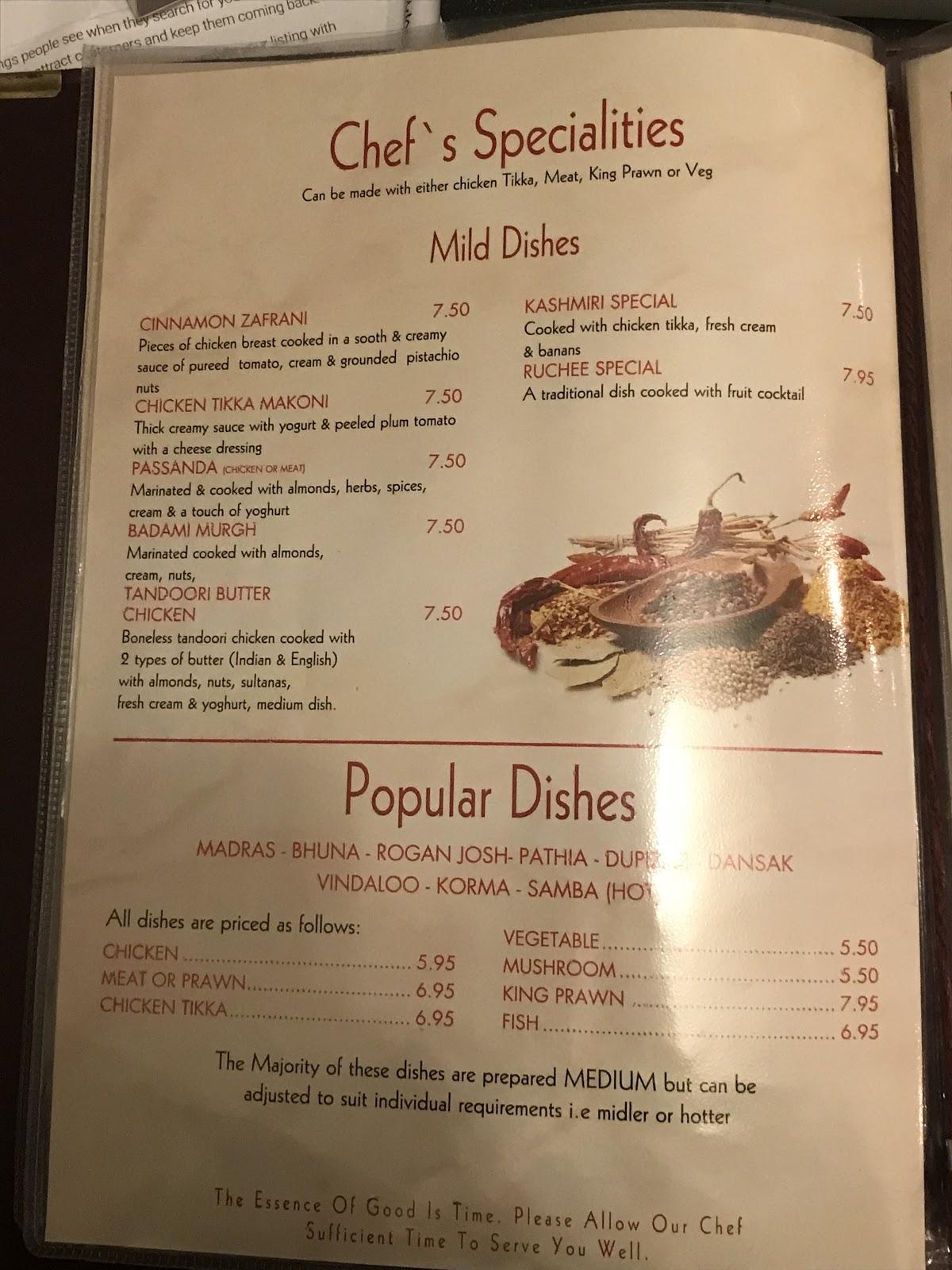 Menu at Cinnamon restaurant, Bubwith