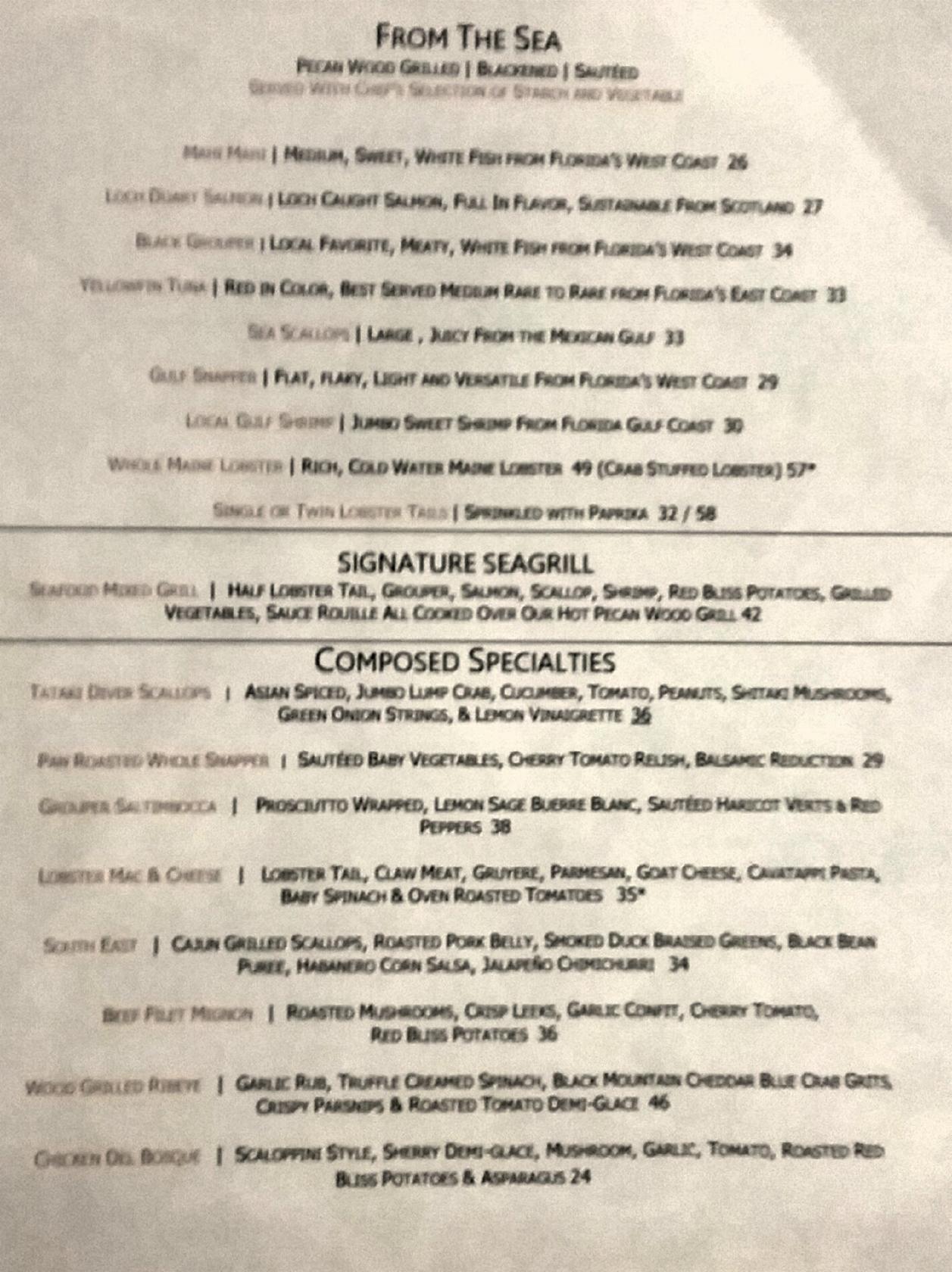 Menu at Oystercatchers pub & bar, Tampa